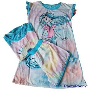 Wonder‎ Nation big girls sleep gown 3 piece set Size Large (10-12) blue color